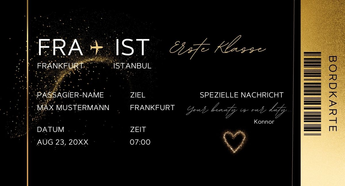 Gold and Black Luxury Surprise Trip Boarding Pass Plane Ticket (1200 × 647 piksel)